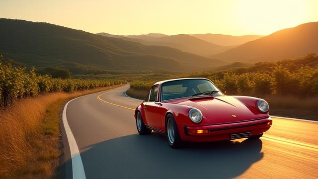Porsche 911 sur une route sinueuse